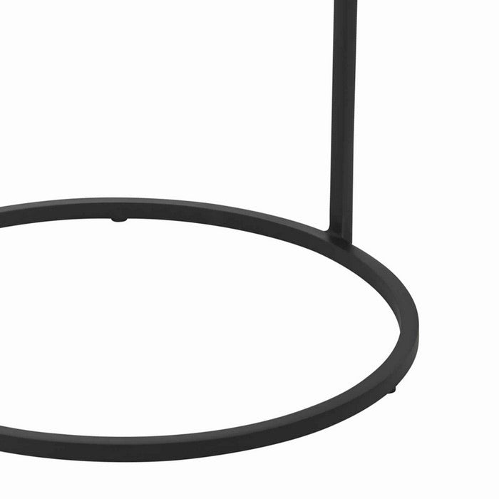 Round Marble Top Accent Table with Circular Metal Base, Black and White