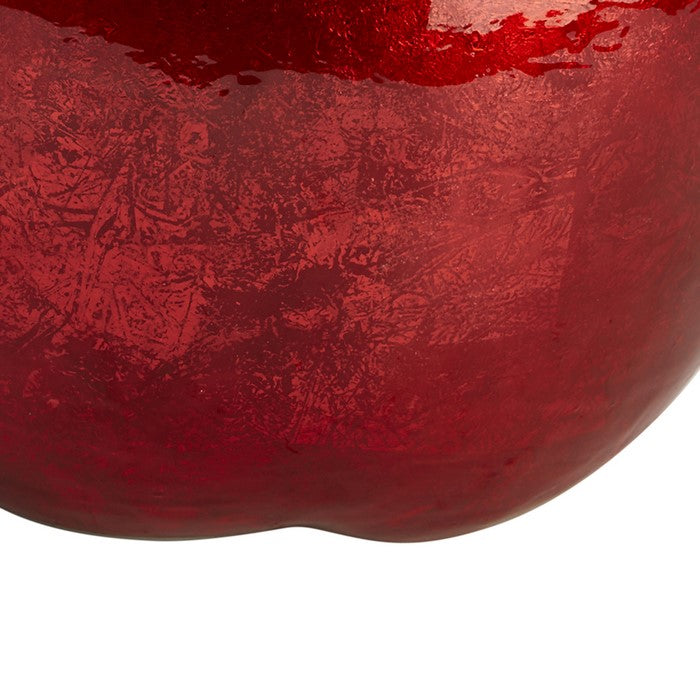 13 Inch Aluminum Apple Accent Decor with Branch and Leaf, Red and Silver