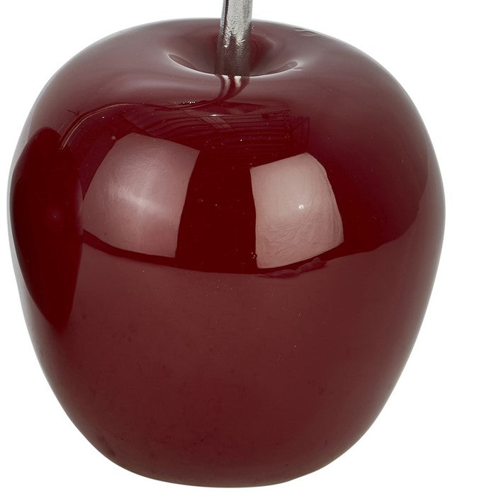 16 Inch Aluminum Cherry Accent Decor with Branch and Leaf, Red and Silver