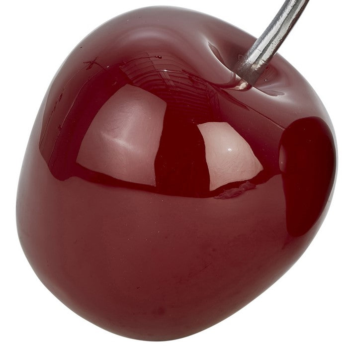 16 Inch Aluminum Cherry Accent Decor with Branch and Leaf, Red and Silver