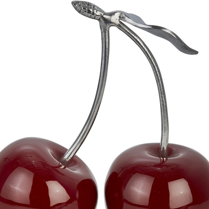 16 Inch Aluminum Cherry Accent Decor with Branch and Leaf, Red and Silver