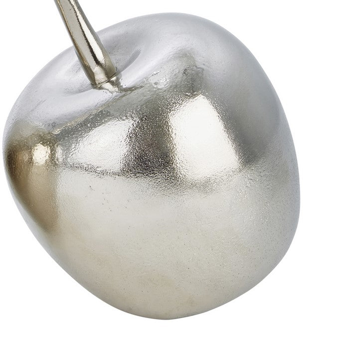 12 Inch Aluminum Cherry Accent Decor with Branch and Leaf, Silver