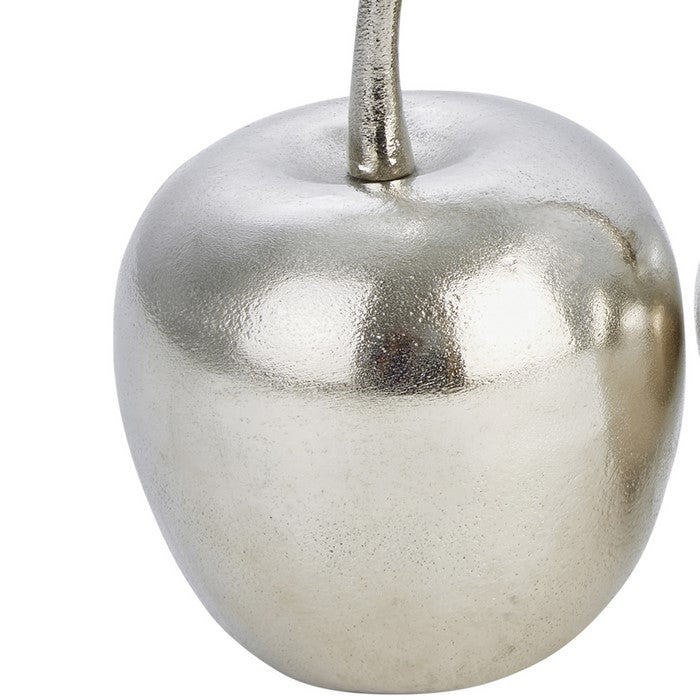 12 Inch Aluminum Cherry Accent Decor with Branch and Leaf, Silver