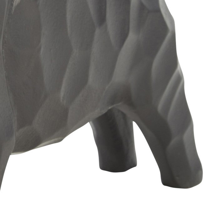 16 Inch Aluminium Bull Accent Decor with Geometric Texture, Gray