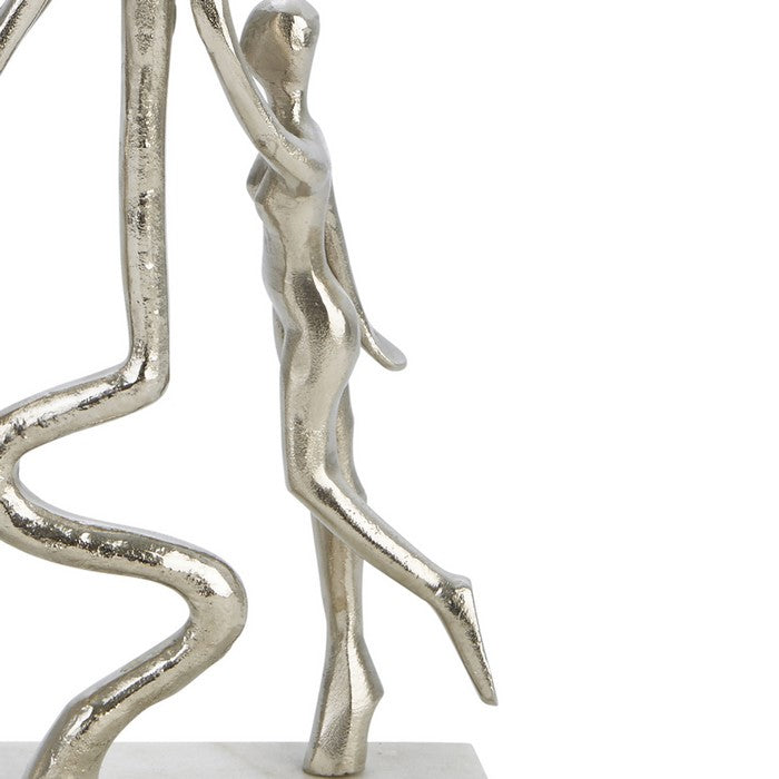 26 Inch Aluminum Table Decor with Balloon Holding Couple, Gold and White