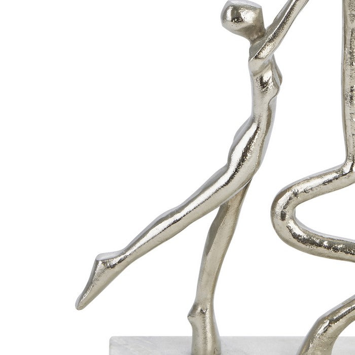 26 Inch Aluminum Table Decor with Balloon Holding Couple, Gold and White