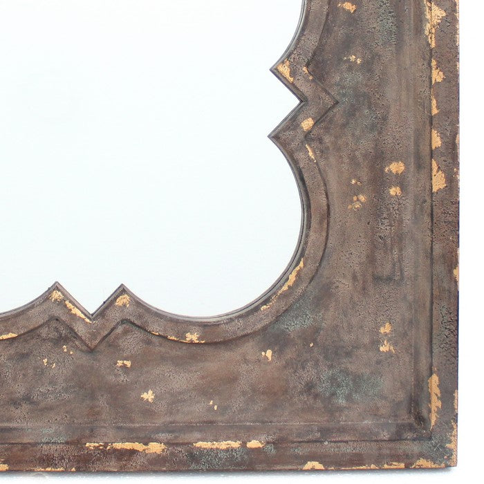 Quatrefoil Pattern Wood Mirror with Distressed Finish, Silver and Brown
