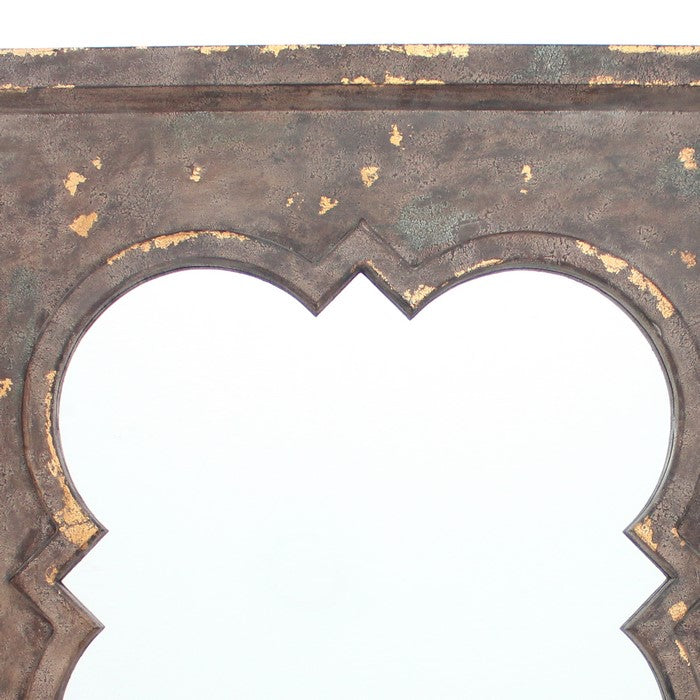 Quatrefoil Pattern Wood Mirror with Distressed Finish, Silver and Brown