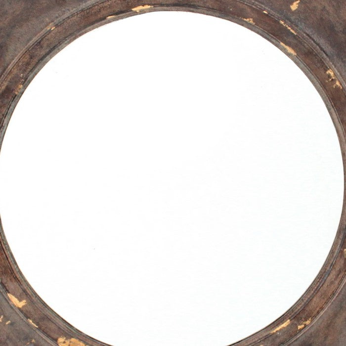 Rustic Style Wooden Wall Mirror with Hexagonal Frame, Silver and Brown