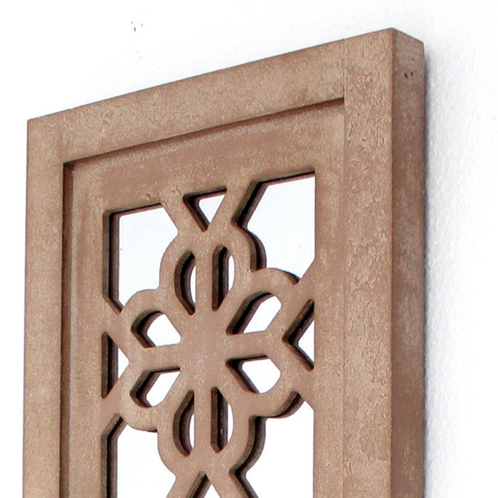 Rectangular Wood Candle Holder with Floral Lattice Design, Set of 2,Brown
