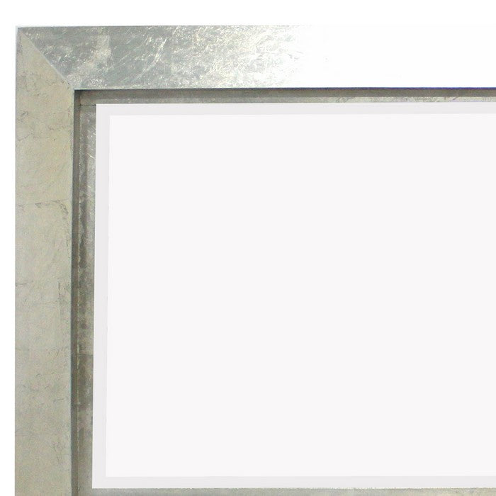 Contemporary Style Rectangular Wooden Frame Wall Mirror, Silver