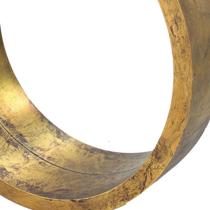 Rustic Style Wall Mirror with Round Tray Shape Frame, Gold and Silver