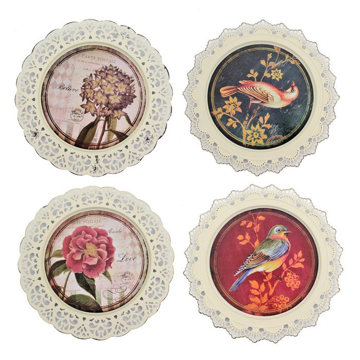 4 Piece Plate Design Wall Decor with Nature Inspired Theme, Multicolor