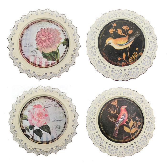 4 Piece Transitional Plate Design Wall Decor with Nature Theme, Multicolor