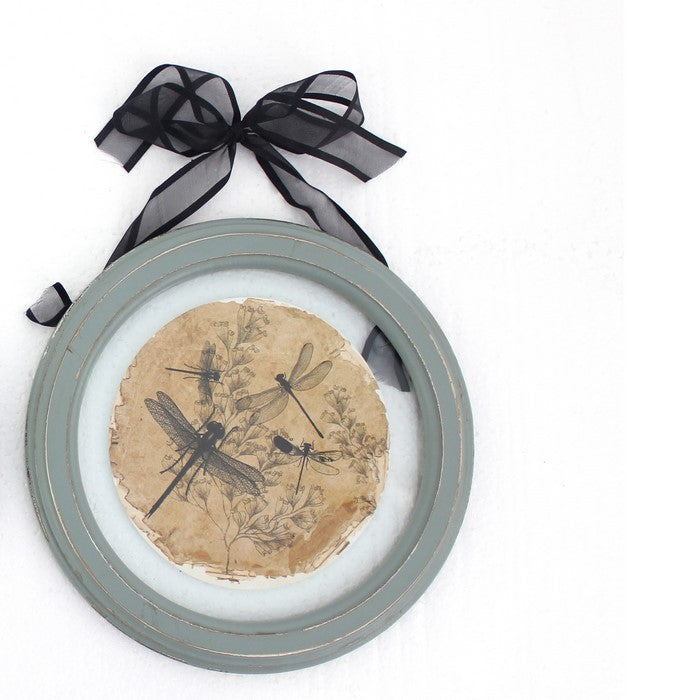2 Piece Glass Plate Design Wall Decor with Ribbon Hanging, Gray and Clear