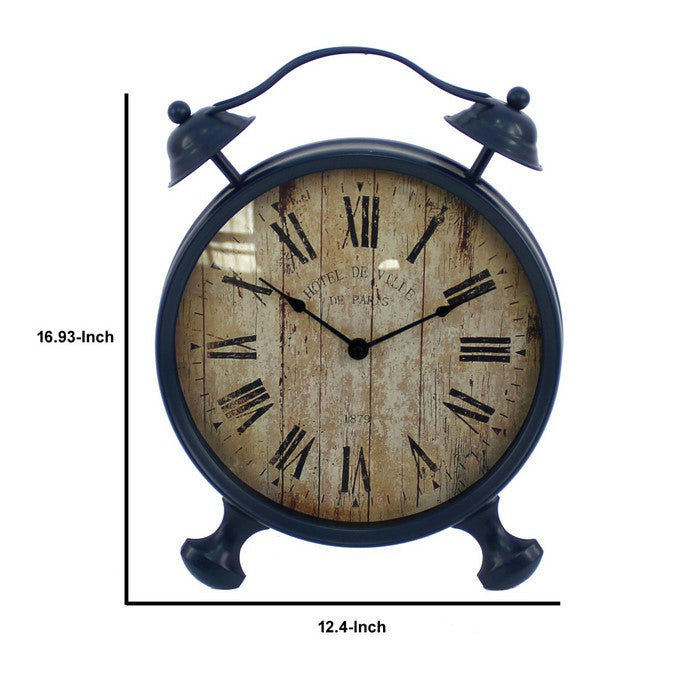 Antique Clock Design Metal Wall Decor with Spade Needles, Blue