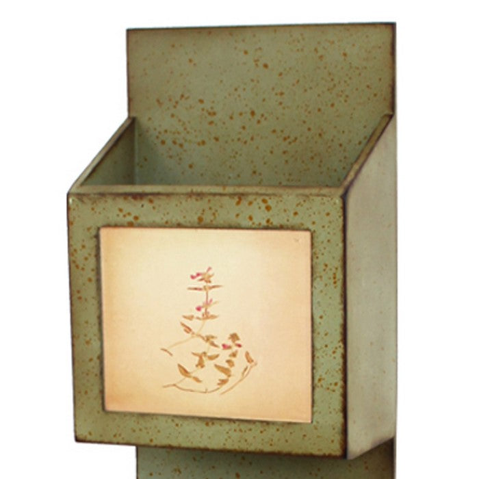Rustic Wooden Wall Organizer with 3 Box Slots and Floral Pattern, Green