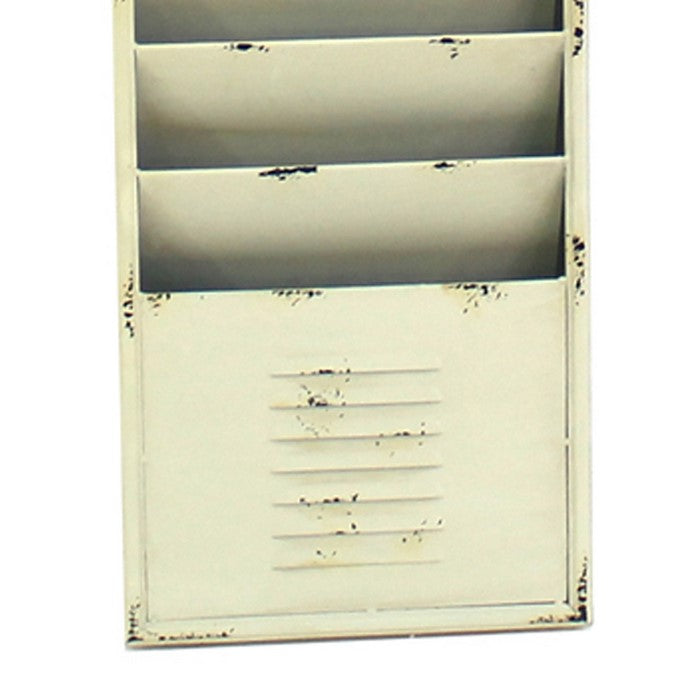 Antique Rustic Style Clock Design Wall Organizer with 6 Slots, White