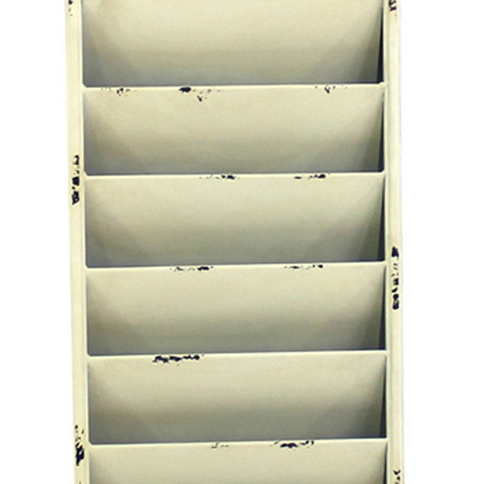 Antique Rustic Style Clock Design Wall Organizer with 6 Slots, White