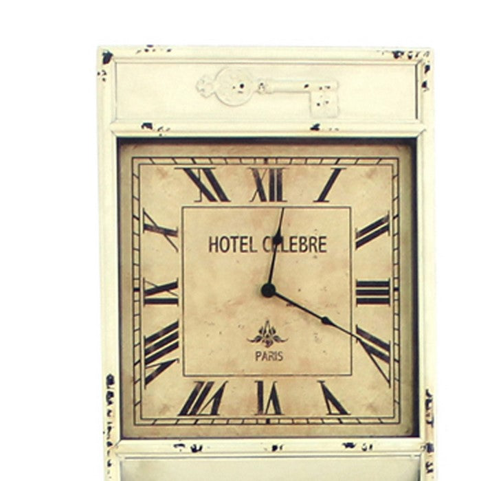 Antique Rustic Style Clock Design Wall Organizer with 6 Slots, White