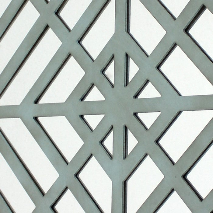 Contemporary Mirrored Wall Decor with Geometric Overlay on Top, Blue and Silver