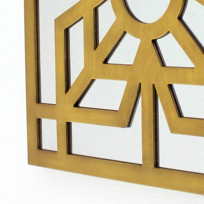 Mirrored Wall Decor with Wooden Floral Overlay on Top, Gold and Silver
