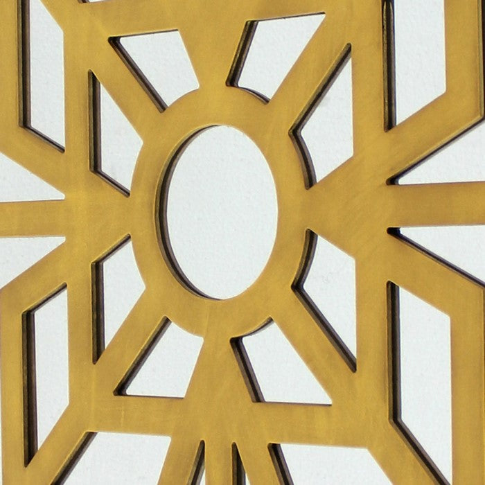 Mirrored Wall Decor with Wooden Floral Overlay on Top, Gold and Silver