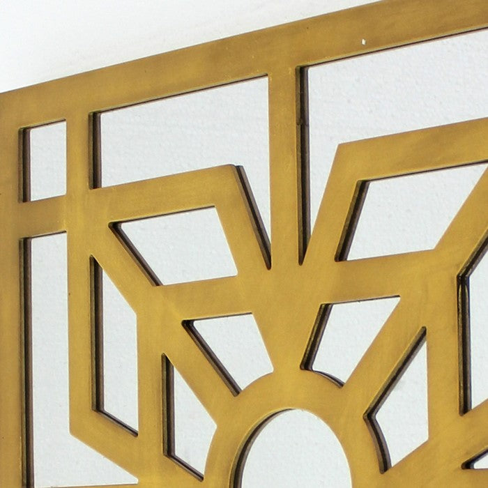 Mirrored Wall Decor with Wooden Floral Overlay on Top, Gold and Silver