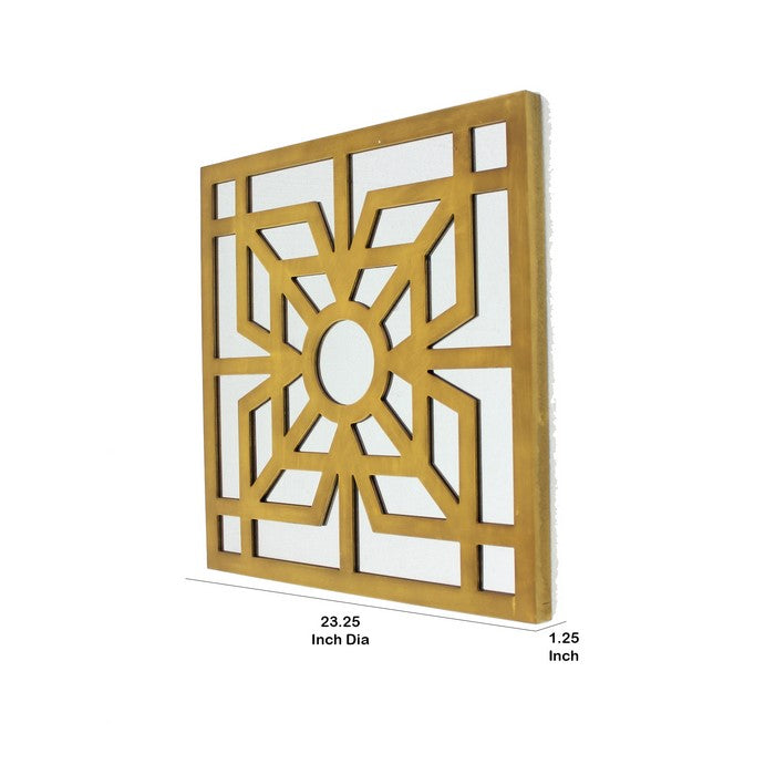 Mirrored Wall Decor with Wooden Floral Overlay on Top, Gold and Silver