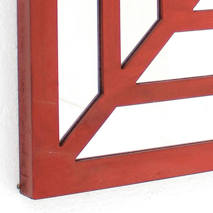 Wooden Wall Decor with Concentric Square Design on Top, Red and Silver