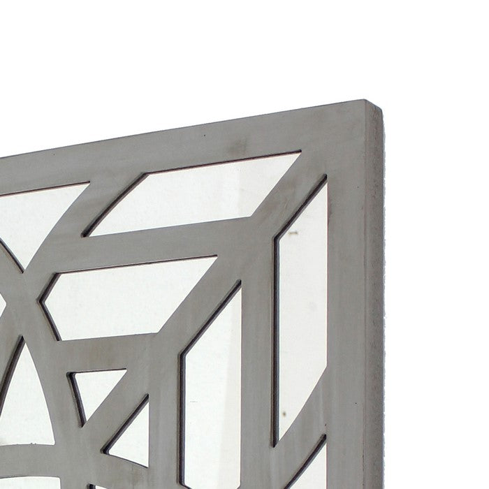 Mirrored Wall Decor with Decorative Geometric Design, Gray and Silver