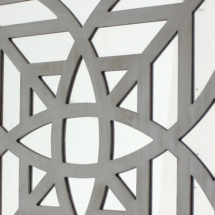 Mirrored Wall Decor with Decorative Geometric Design, Gray and Silver