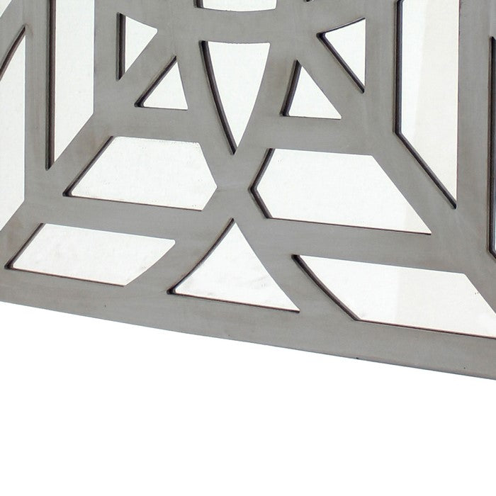 Mirrored Wall Decor with Decorative Geometric Design, Gray and Silver