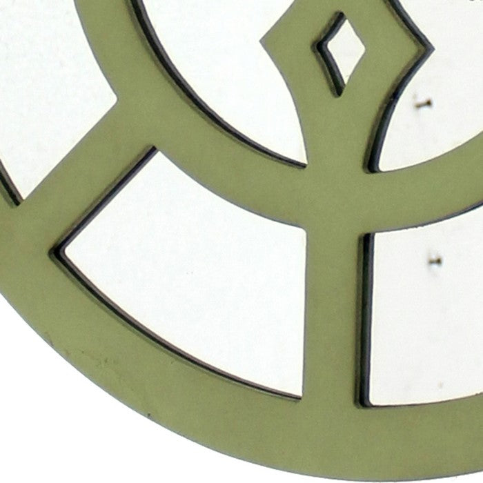 Round Wooden Wall Decor with Minimalist Pattern On Top, Green and Silver