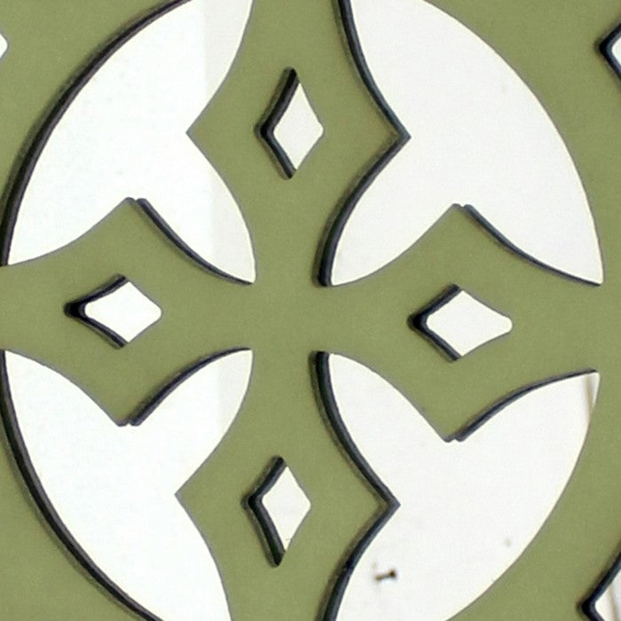 Round Wooden Wall Decor with Minimalist Pattern On Top, Green and Silver