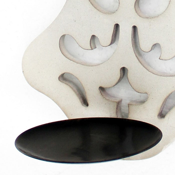 Cross Shaped Wooden Candle Holder with Scrolled Engravings, White
