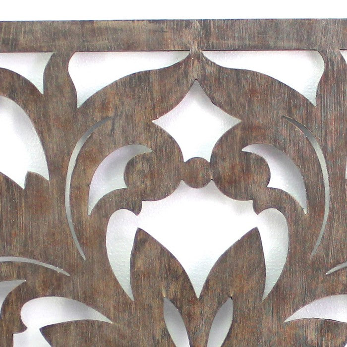 Traditional Square Shape Wooden Wall Decor with Floral Engraving, Brown
