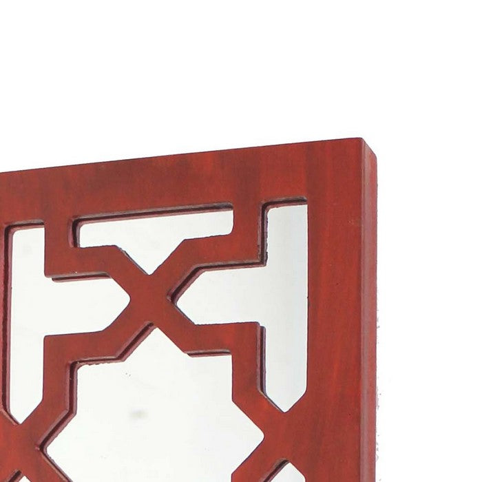 Transitional Mirrored Candle Holder with Lattice Design, Red and Silver
