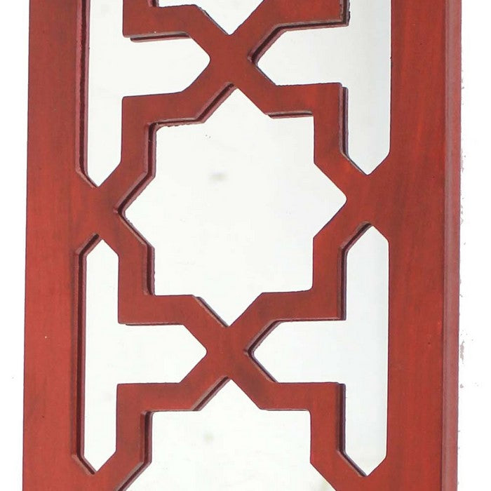 Transitional Mirrored Candle Holder with Lattice Design, Red and Silver