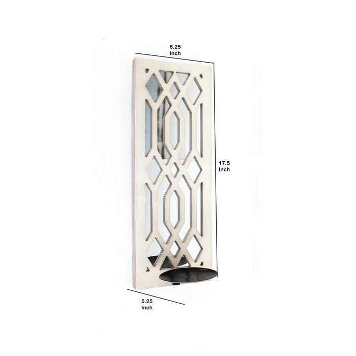 Wooden Rectangular Frame Candle Holder with Lattice Design, White