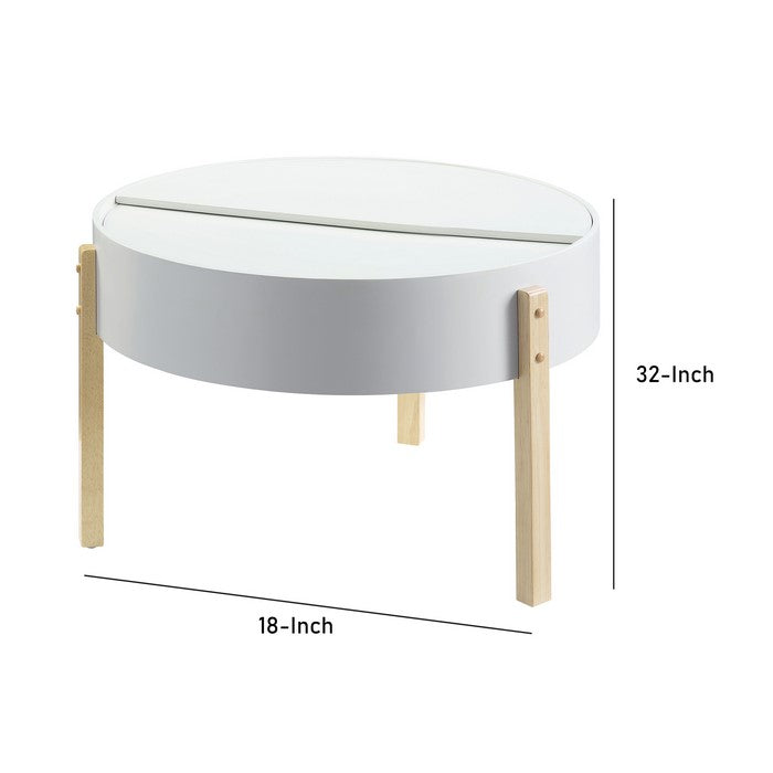 Round Wooden Coffee Table with Hidden Storage, White and Brown