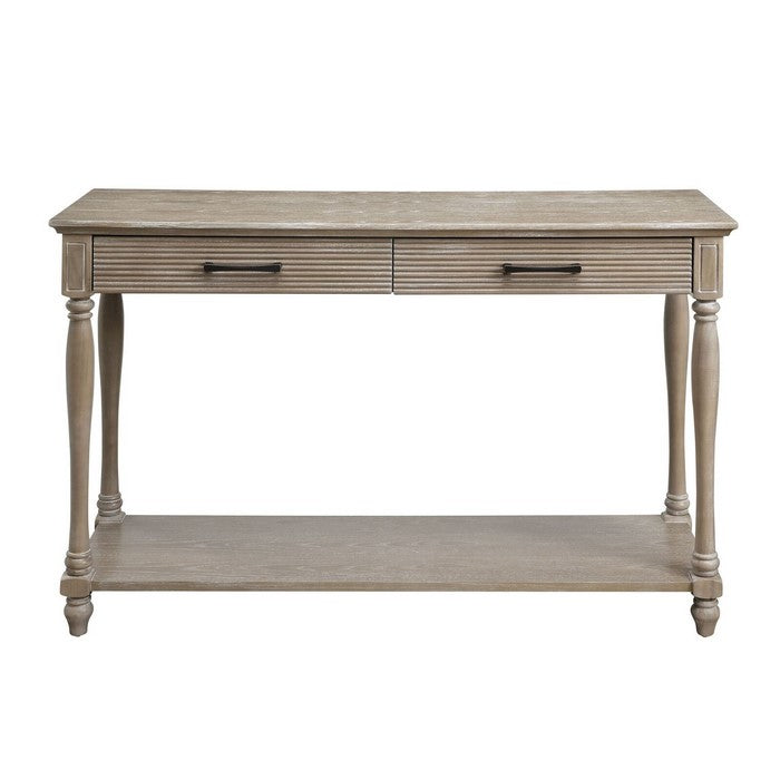 Wooden Sofa Table with 2 Drawers and Molded Design, Antique White