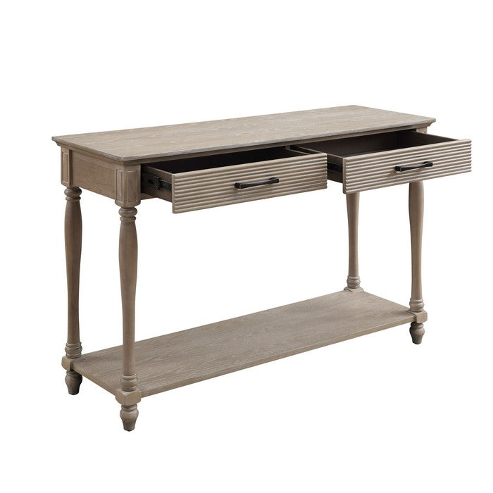 Wooden Sofa Table with 2 Drawers and Molded Design, Antique White