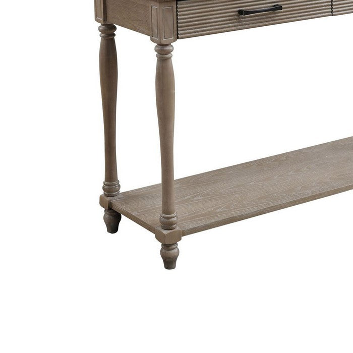 Wooden Sofa Table with 2 Drawers and Molded Design, Antique White