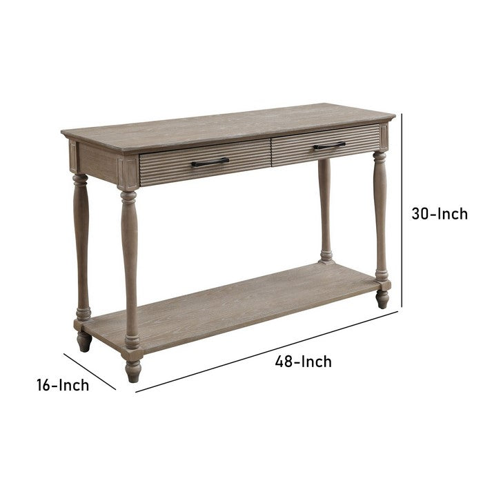 Wooden Sofa Table with 2 Drawers and Molded Design, Antique White