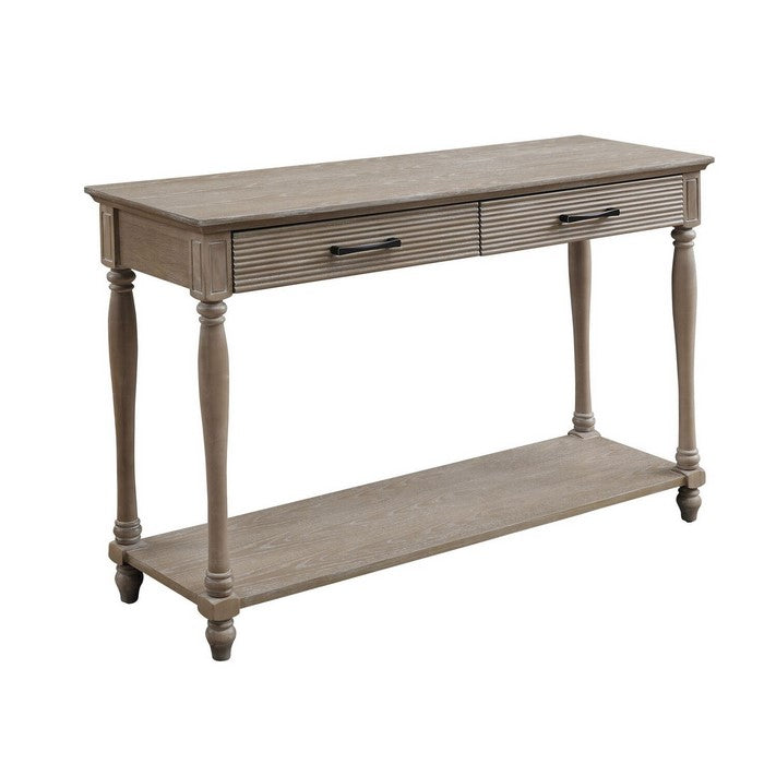 Wooden Sofa Table with 2 Drawers and Molded Design, Antique White