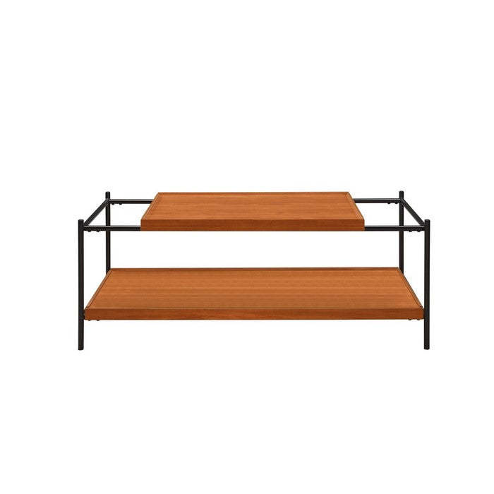 Rectangular Wooden Top Metal Frame Coffee Table, Oak Brown and Black