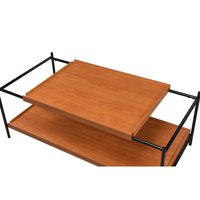 Rectangular Wooden Top Metal Frame Coffee Table, Oak Brown and Black