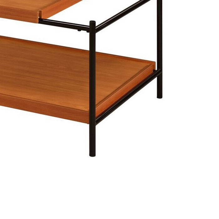 Rectangular Wooden Top Metal Frame Coffee Table, Oak Brown and Black