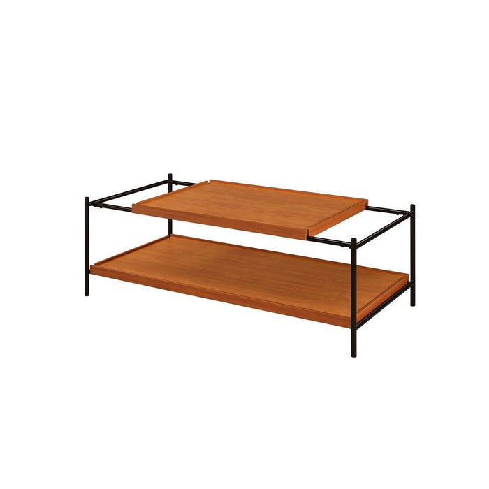 Rectangular Wooden Top Metal Frame Coffee Table, Oak Brown and Black